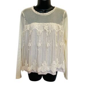 Eyeshadow Sheer Mesh Crochet and Embroidery Lined Bodice Prairie Top Sz M